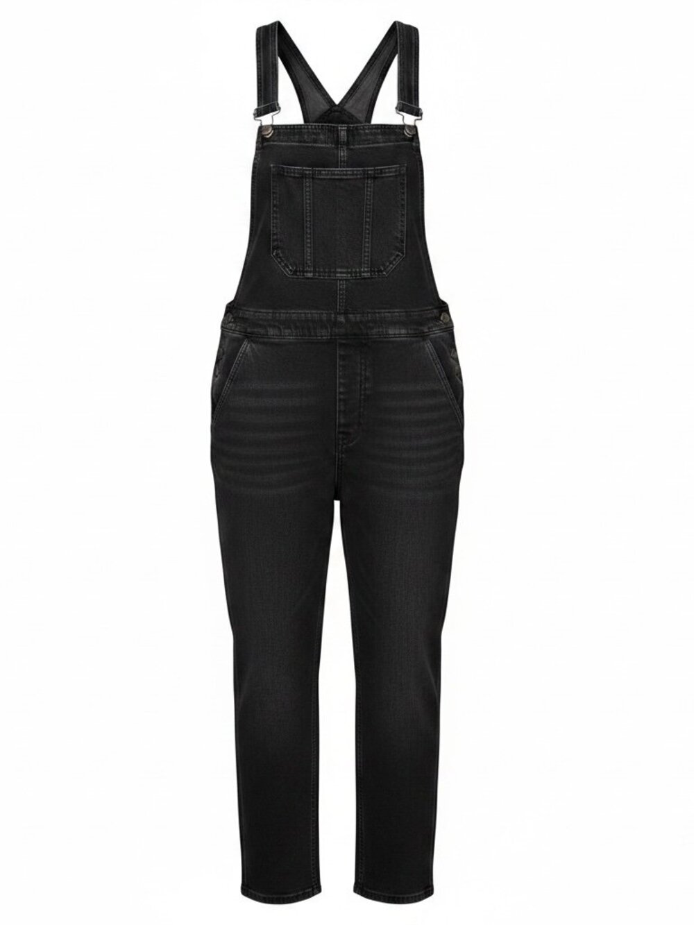H&M Divided Black Denim Button Front Overalls Jumpsuit Raw Hem Size 4